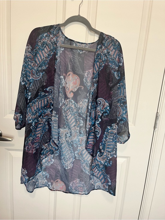Other - Sheer Paisley Kimono Cardigan - Teal & Plum
